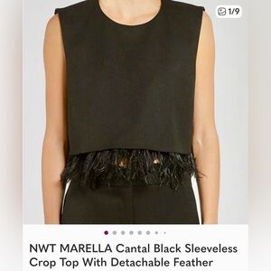 MARELLA Black Crop Top with Feather Trim